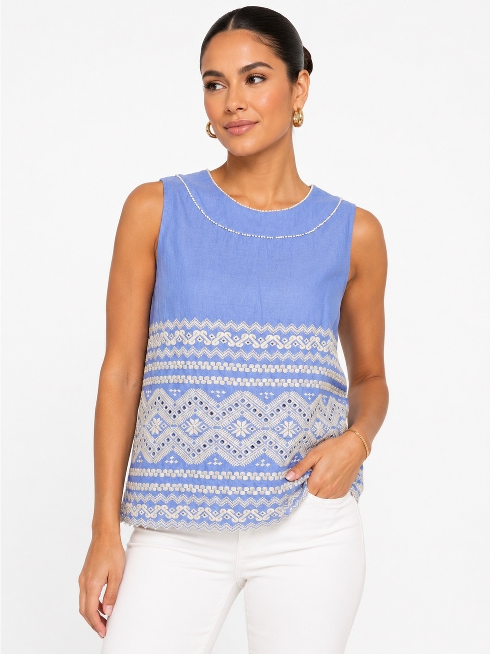 Tory Burch Embroidered Sleeveless Top-Size 2